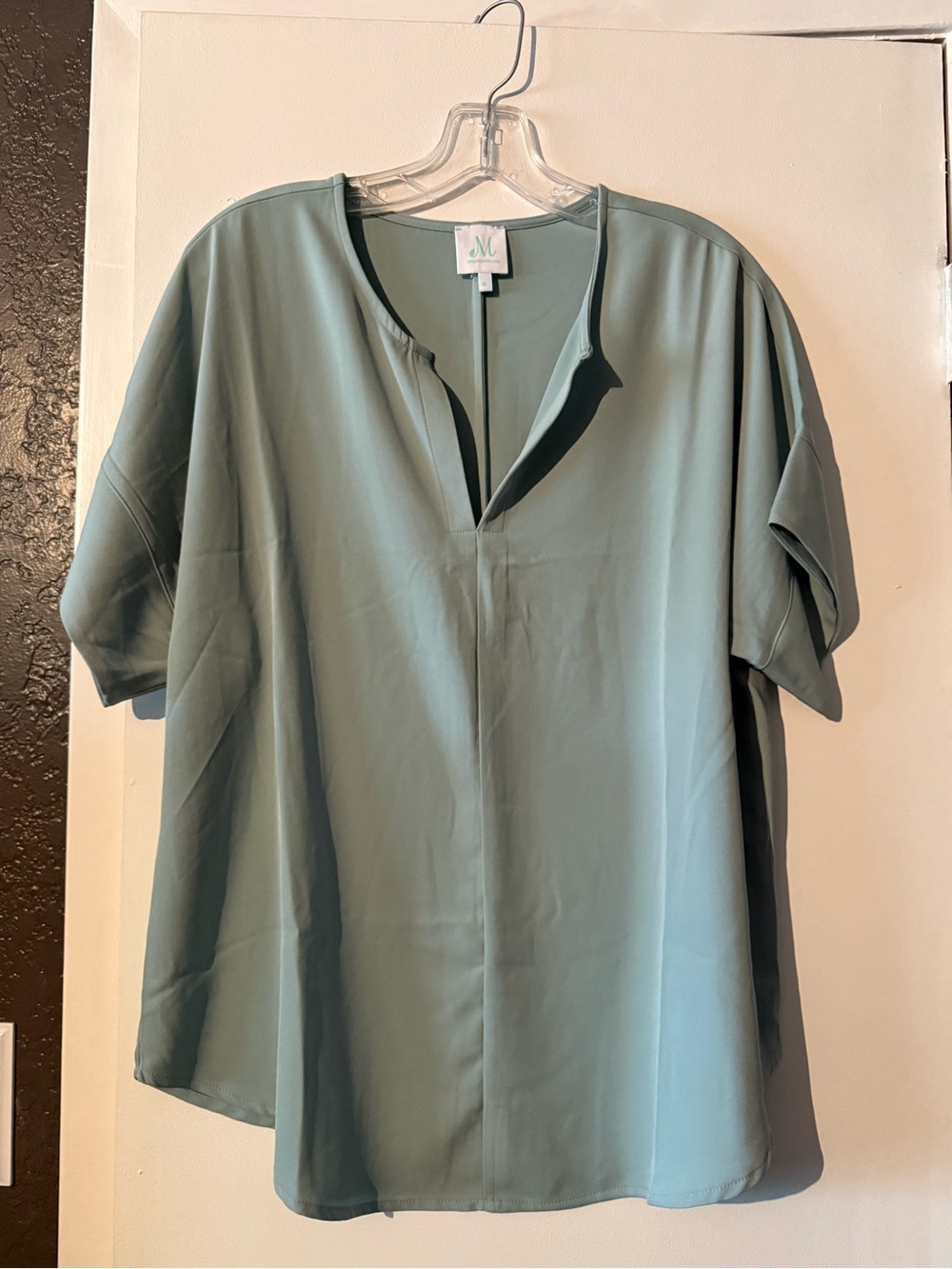 Relaxed Sage Green Split V-Neck Tunic